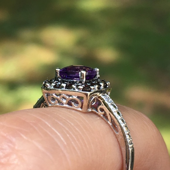 10k Solid White Gold Amethyst & Smokey Quartz Ring - Picture 5 of 15